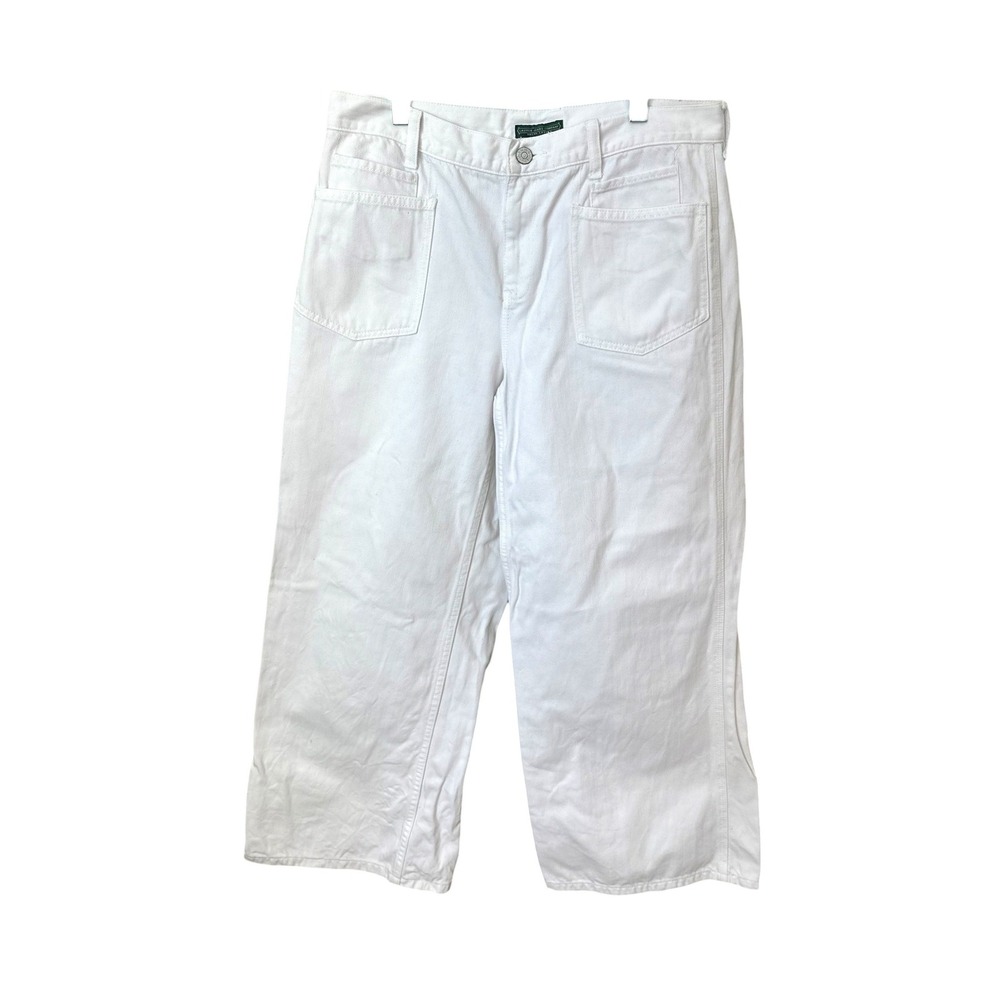Lauren Ralph Lauren VTGE SZ 8 White Wide Leg Denim Jeans High Rise Patch Pocket - Picture 2 of 14